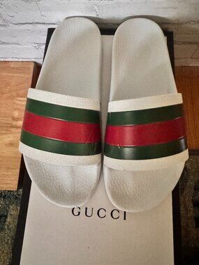 Gucci Web Rubber Slides White – Men’s 8 / Women’s 10